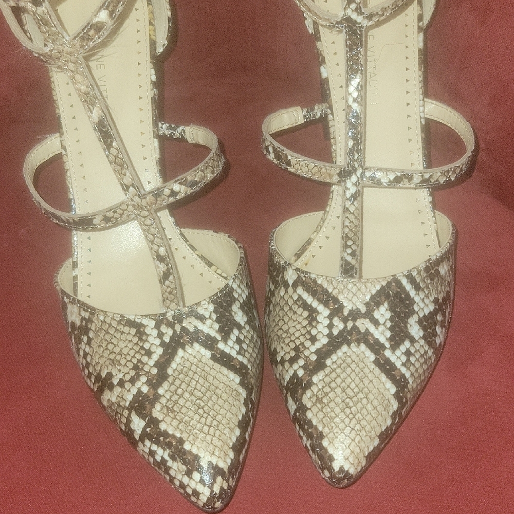 Adrienne Vittadini Brown and Cream Snakeskin Heels - Picture 4 of 5